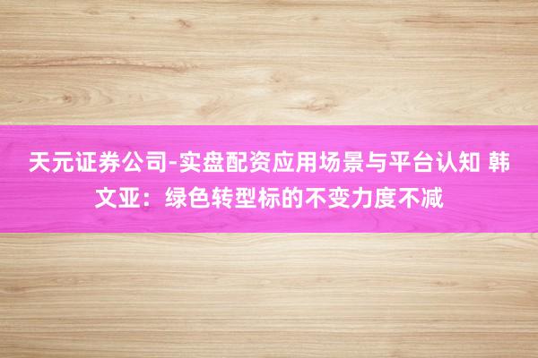 天元证券公司-实盘配资应用场景与平台认知 韩文亚：绿色转型标的不变力度不减